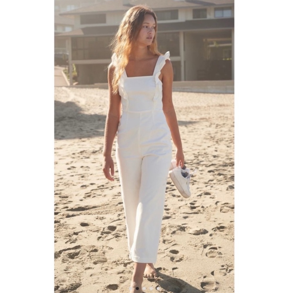 Urban Outfitters BDG Emmey White Ruffle Jumpsuit NWOT